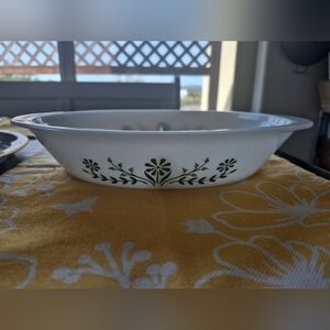 White Ceramic Dish with Green Floral Design